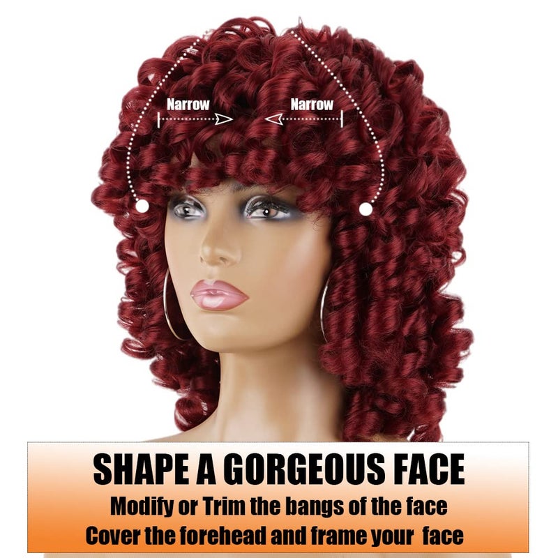 PHOENIXFLY Red Curly Wigs for Black Women Short Loose Burgundy Curly Wigs for Women Curly Synthetic Hair Wig Heat Resistant Hair Replacement with Wig Caps(Burgundy,Red) - Image 4